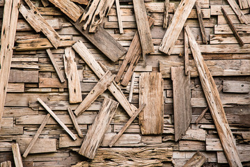 abstract wood scraps decoration on wall