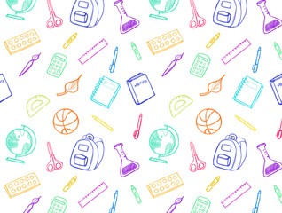 Seamless school elements sketches pattern