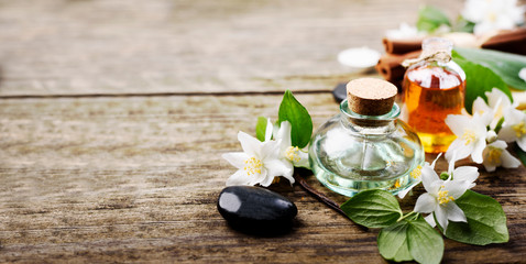 Spa treatment with massage jasmine oil still life
