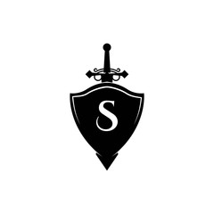 Shield and sword logo design symbol - Vector