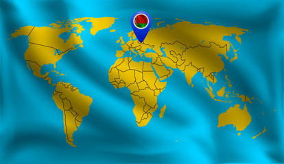 Obraz premium Byelorussia location mark on the world map, Byelorussia flag, vector illustration.