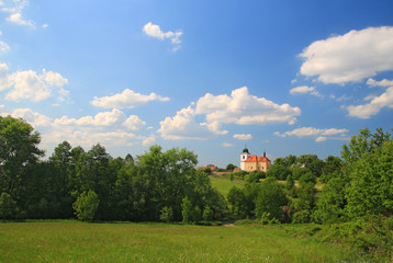 Lanscape nature with church on the hill