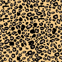 Vector black and orange leopard spots seamless pattern texture backgound. Classic animal print perfect for wallpaper, backgrounds, product design, or fabric prints.