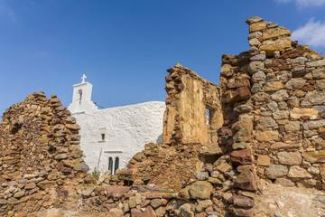 Ruins of the inner castle of Kimolos island in Greece. A medieval settlement of the first half of...
