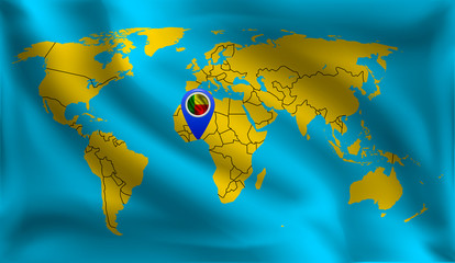 Benin   location mark on the world map, Benin   flag, vector illustration.