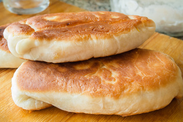 two delicious homemade fried patties close up