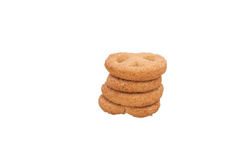 Stack of butter ring biscuits isolated on white in perspective