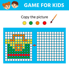 Puzzle task, education logic game for preschool kids. Paint the circles. Color by example. Drawing printable activity, learning symmetry for toddlers