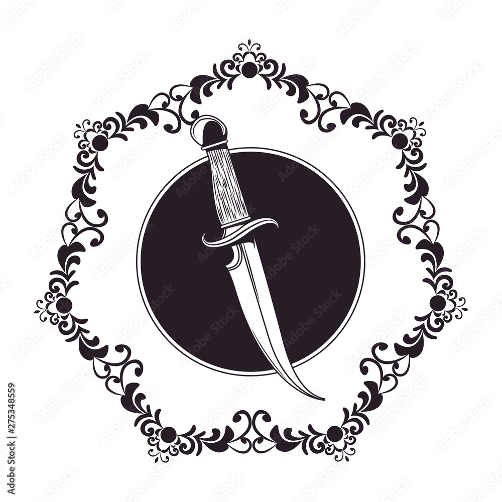 Sticker old knife drawn tattoo icon