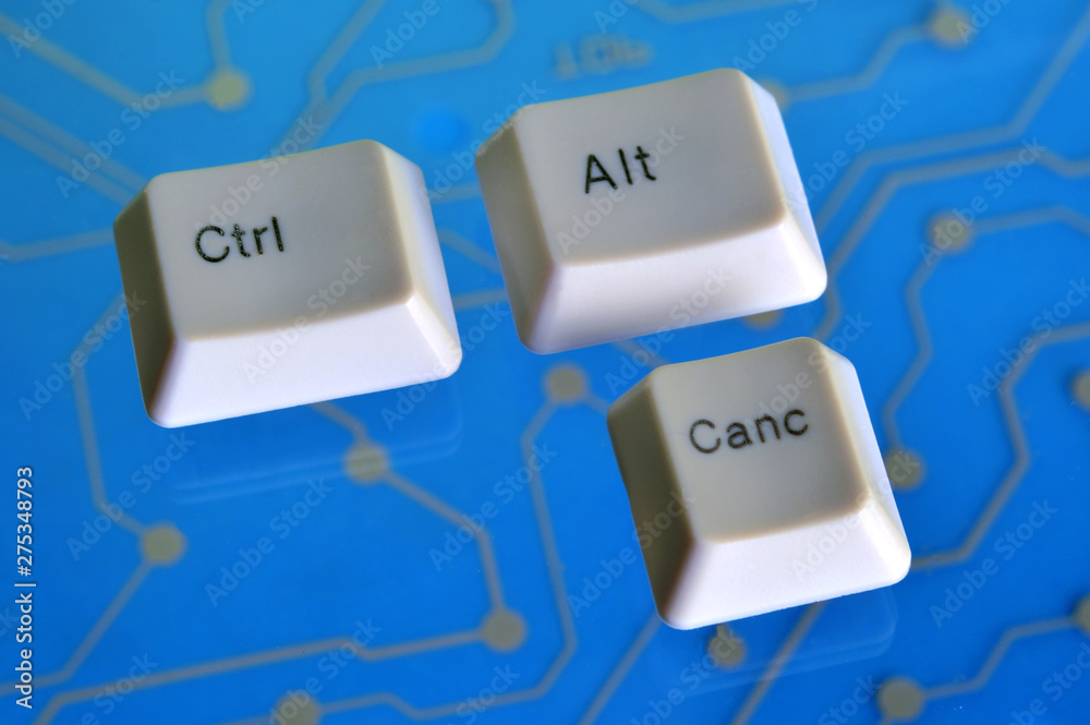 Fototapete keyboard keys form the word ctrl alt canc on blue electric circuit in the background