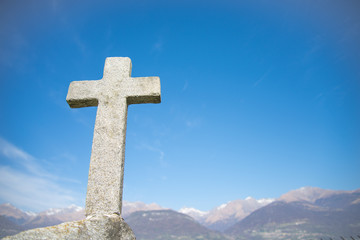 Cross locaded on a view point on Como Lake, Italy