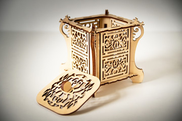 Engraving wooden box on the white background