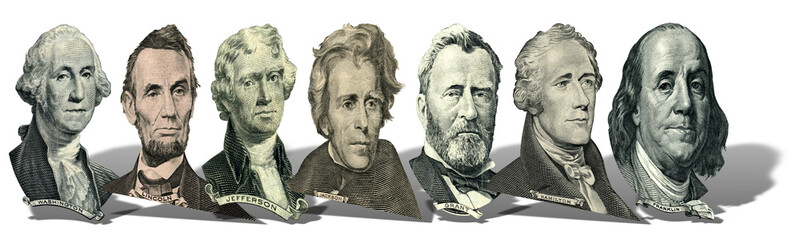 Portraits of presidents and politicians from dollars
