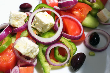 Fresh Salad with Tomatoes, Cheese, Red Onion, Olives and Fetta