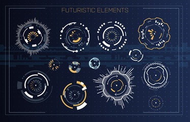 Technology futuristic modern user interface circle shapes. HUD elements. Futuristic Sci Fi Abstract Set. Futuristic blue virtual graphic touch user interface. Set of Circular Design Element