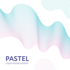Abstract vector fluid modern minimal background. Dynamic flowing wavy shape on white. Blue to pink pastel gradient color. Design element for backdrop, poster, banner, presentation, cover, flyer, card.
