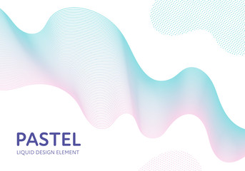 Abstract vector fluid modern minimal background. Dynamic flowing wavy shape on white. Blue to pink pastel gradient color. Design element for horizontal poster, banner, presentation, cover, flyer, card
