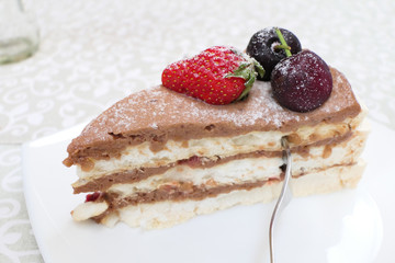 Cake with Strawberry and morello in a Restaurant