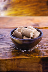 Paçoca, ground peanut jam typical of Brazil. Brazilian food made in the Noderste of the country and in the state of Minas Gerais. Brazilian customs and ingredients.