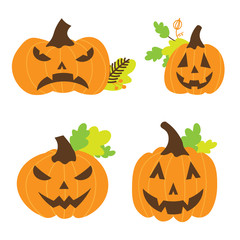 Set of pumpkins for Halloween holiday. Simple illustrations of different Jack-o'-lanterns.