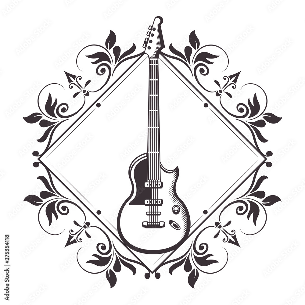 Sticker electric guitar drawn tattoo icon