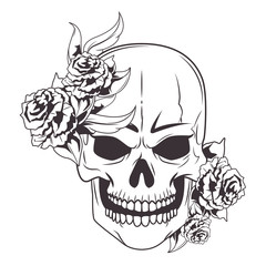 skull with roses drawn tattoo icon