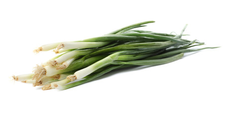 Bunch of fresh green onions isolated on white