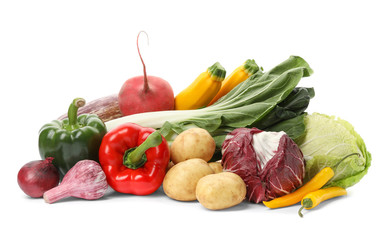 Different fresh ripe vegetables isolated on white