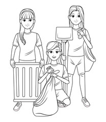 cleaning service person avatar cartoon character in black and white