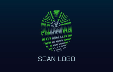 Fingerprint Logo. Colored fingerprint icon identification. Security and surveillance system element. Recognition biometric interface. Scanning fingerprints