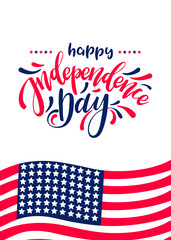 Happy Independence Day USA, hand radwn lettering on white background
