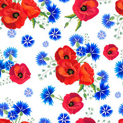 Naklejki  Streszczenie kwiatowy wzór z czerwone maki i chabry niebieskie.
