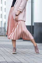 Peach colored A Line Pleated Skirt