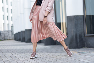 Peach colored A Line Pleated Skirt