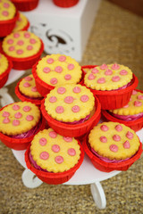 Sweet beautiful cake and other sweets for a child's birthday