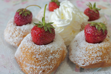 MIni Cakes with Strawberries isolated on a Colorful Background
