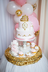 Sweet beautiful cake and other sweets for a child's birthday