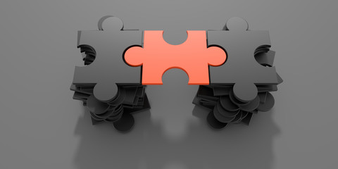 Jigsaw puzzle connection, teamwork and partnership concepts; original 3d rendering
