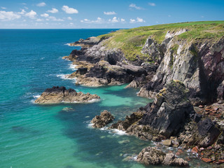 Fototapeta premium Coastal cliffs in Pembrokeshire, South Wales, UK, as viewed from the Coast Path