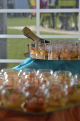 Cocktail with jars (verrines) and french champagne