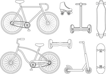 Vector set collection of line different summer transport isolated on white background 