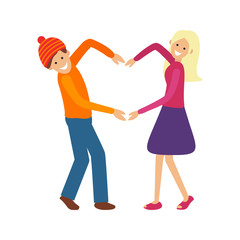 Vector Illustration of Couple Makes Heart Shape. Woman and Man make a Heart Shape with the Help of Hands. Can be Used for Relationships Topics, Social Issues. Concept of Characters Standing Together