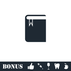 Book with bookmark icon flat