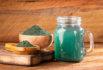 Green Spirulina Smoothie - Concept of food and drink, diet and nutrition - Text space