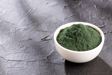 spirulina powder healthy dietary supplement - Text space
