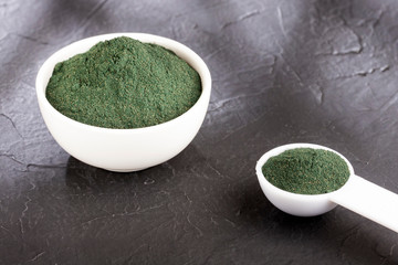 spirulina powder healthy dietary supplement - Text space