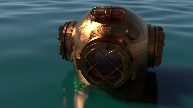 A diving helmet in the water