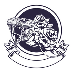 snake and roses drawn tattoo icon