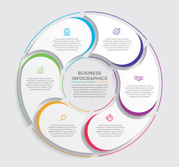 Infographic design vector and marketing icons can be used for workflow layout, diagram, annual report, web design.  Business concept with 6 options, steps or processes. - Vector 
