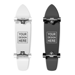 Skateboarding. Vector Realistic 3d Render Blank White and Black Skateboard Icon Set Closeup Isolated on White Background. Design Template of Skate Board Showing the Top, Bottom View for Mockup © gomolach